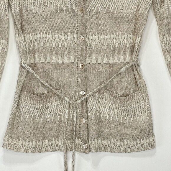 Jones New York Cardigan Sweater Sz PS Taupe Metallic Long Sleeve Top Tie Front - Picture 11 of 16
